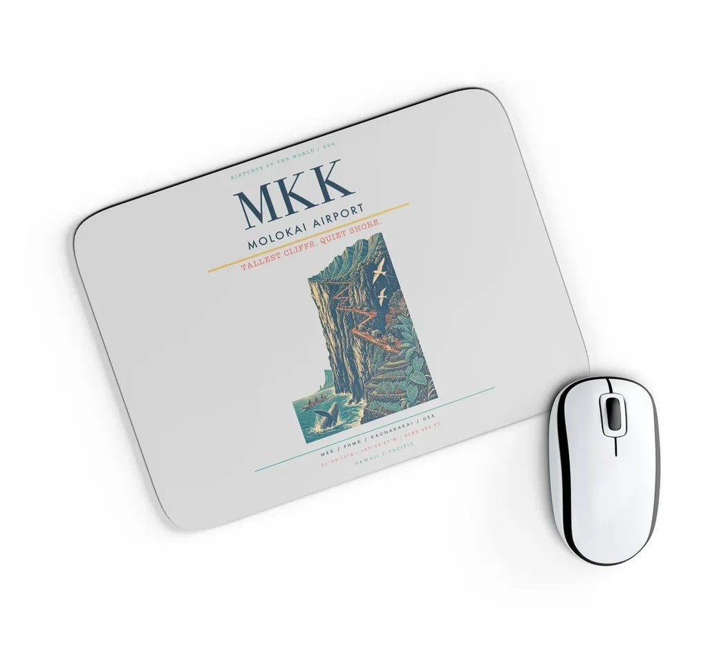 Molokai Airport (MKK) design on light gray rectangle mouse pad