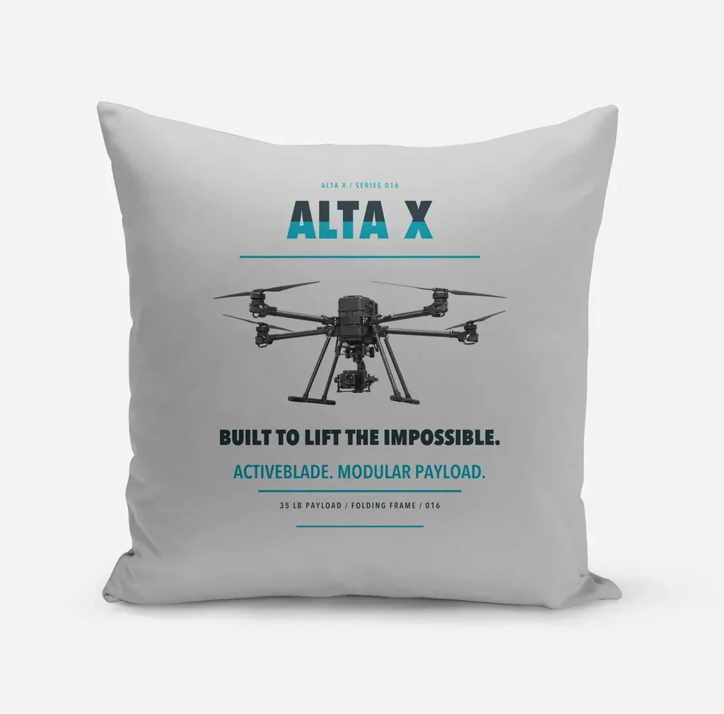 Freefly Alta X design on light gray pillow