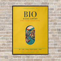Thumbnail for Bilbao Airport BIO vertical canvas print - framed - yellow background