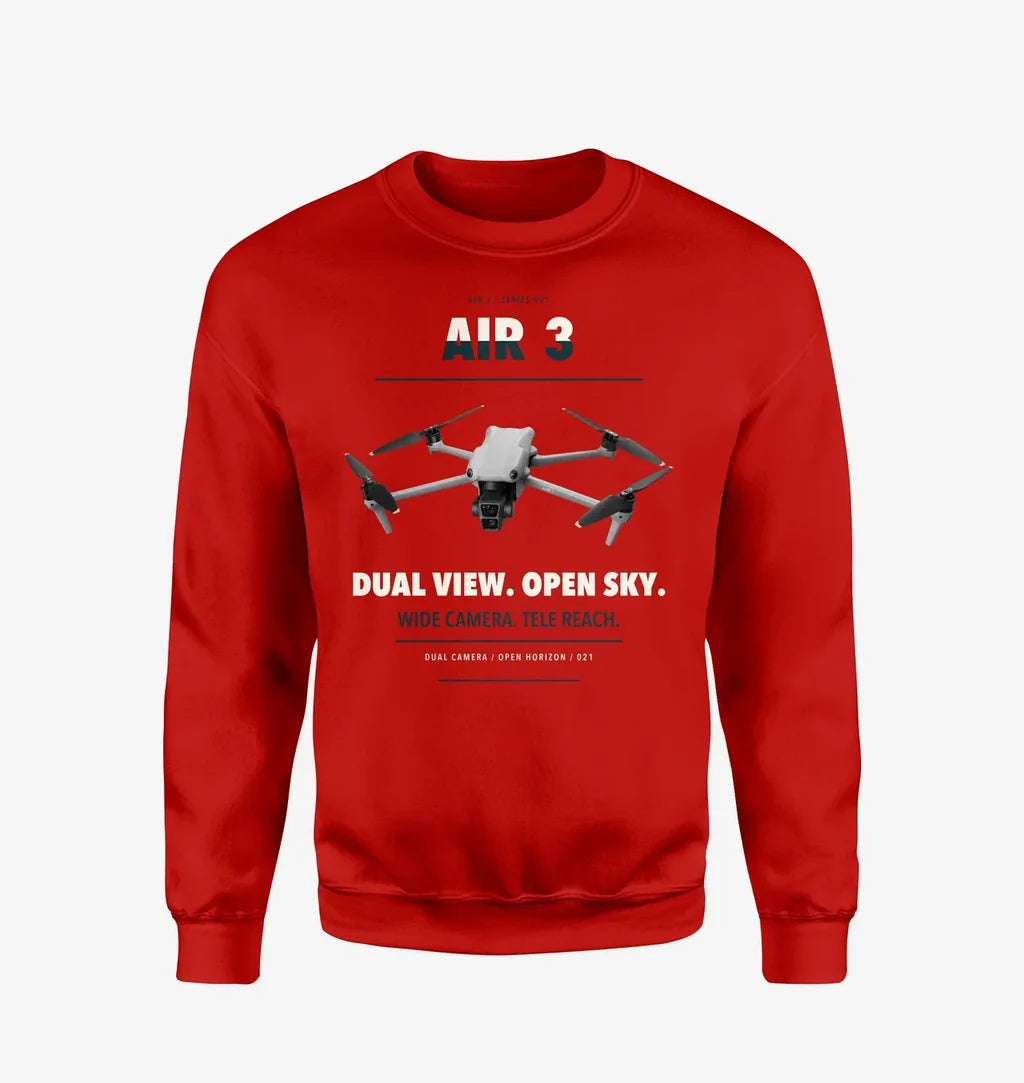 DJI Air 3 design on red sweatshirt