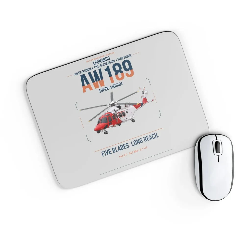 Leonardo AW189 design on light gray rectangle mouse pad