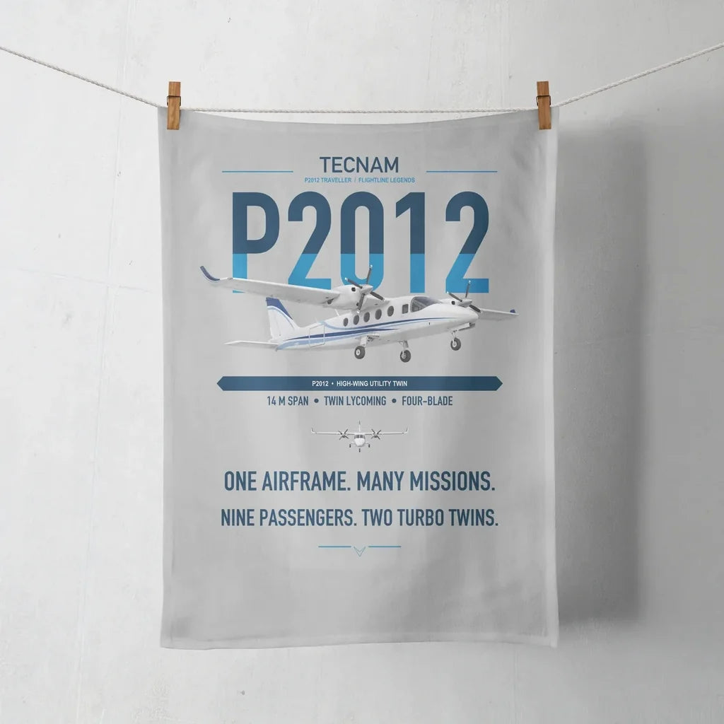 Tecnam P2012 Traveller design on light gray towel