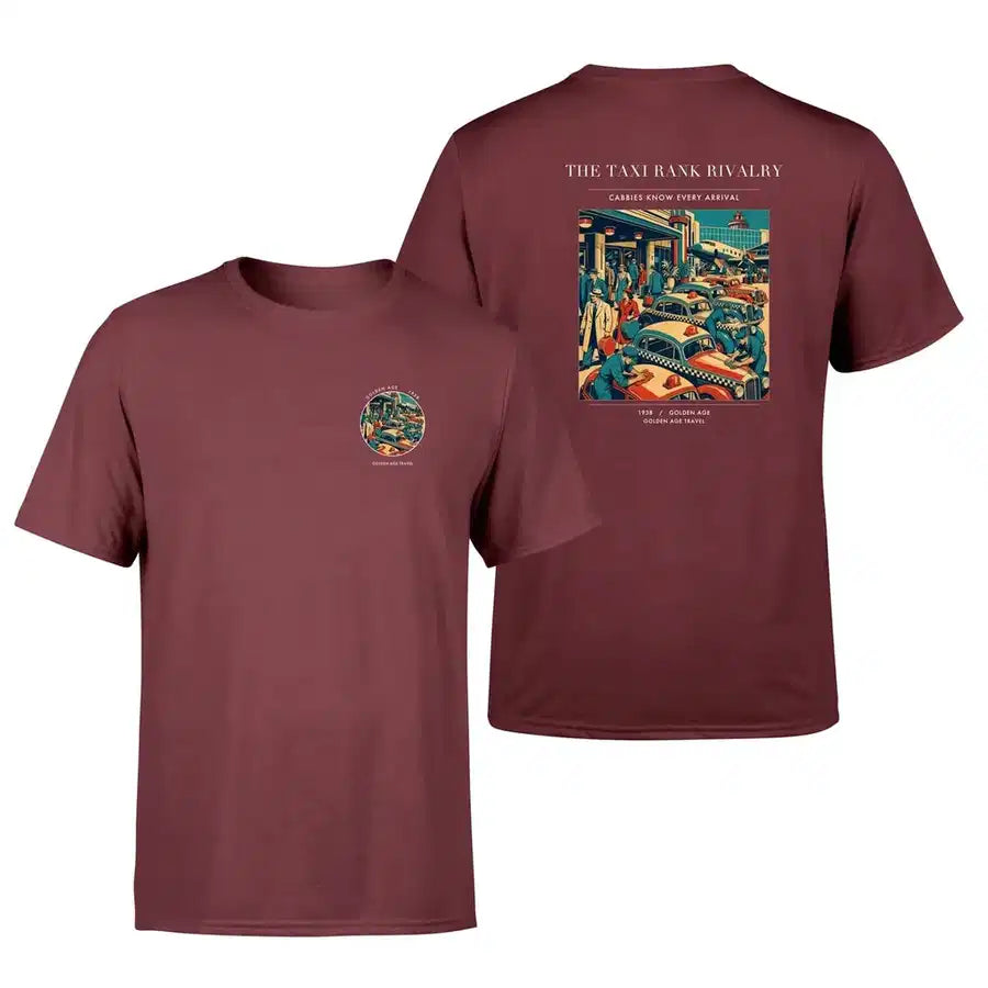 VINTAGE G4376 - The Taxi Rank Rivalry - Double-Side T-Shirt design on darkred double side t shirt