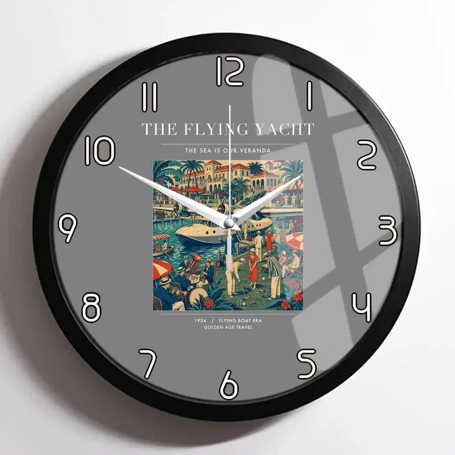 VINTAGE G4075 - The Flying Yacht - Designed Wall Clocks design on gray framed