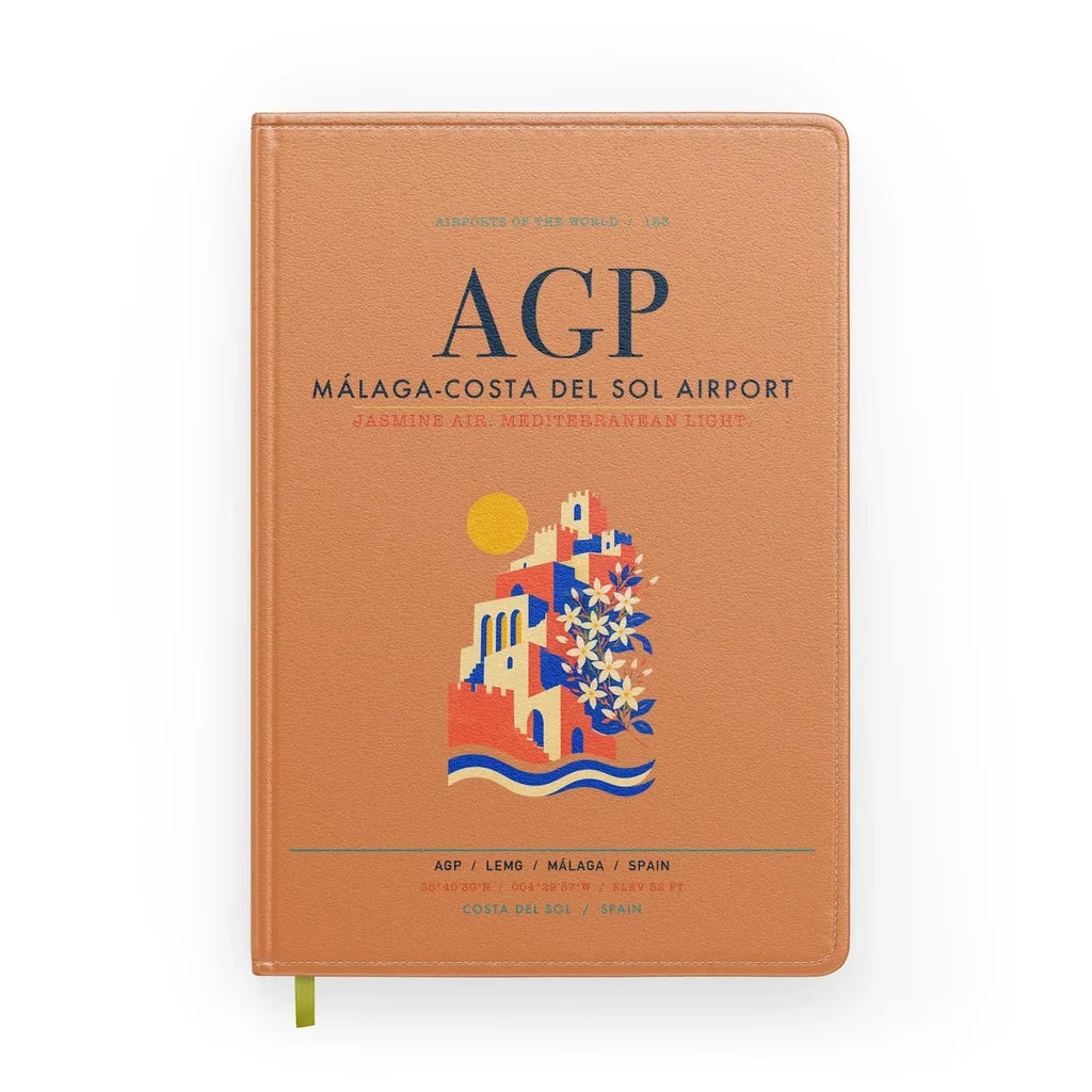Malaga-Costa del Sol Airport (AGP) design on orange notebook