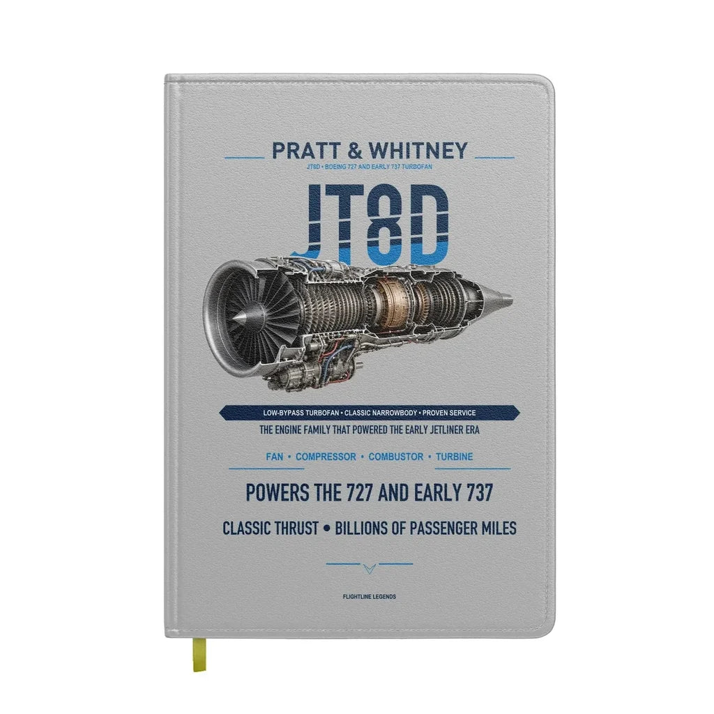 JT8D design on light gray notebook