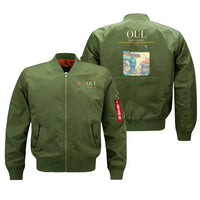 Thumbnail for Oulu Airport (OUL) design on green bomber jacket
