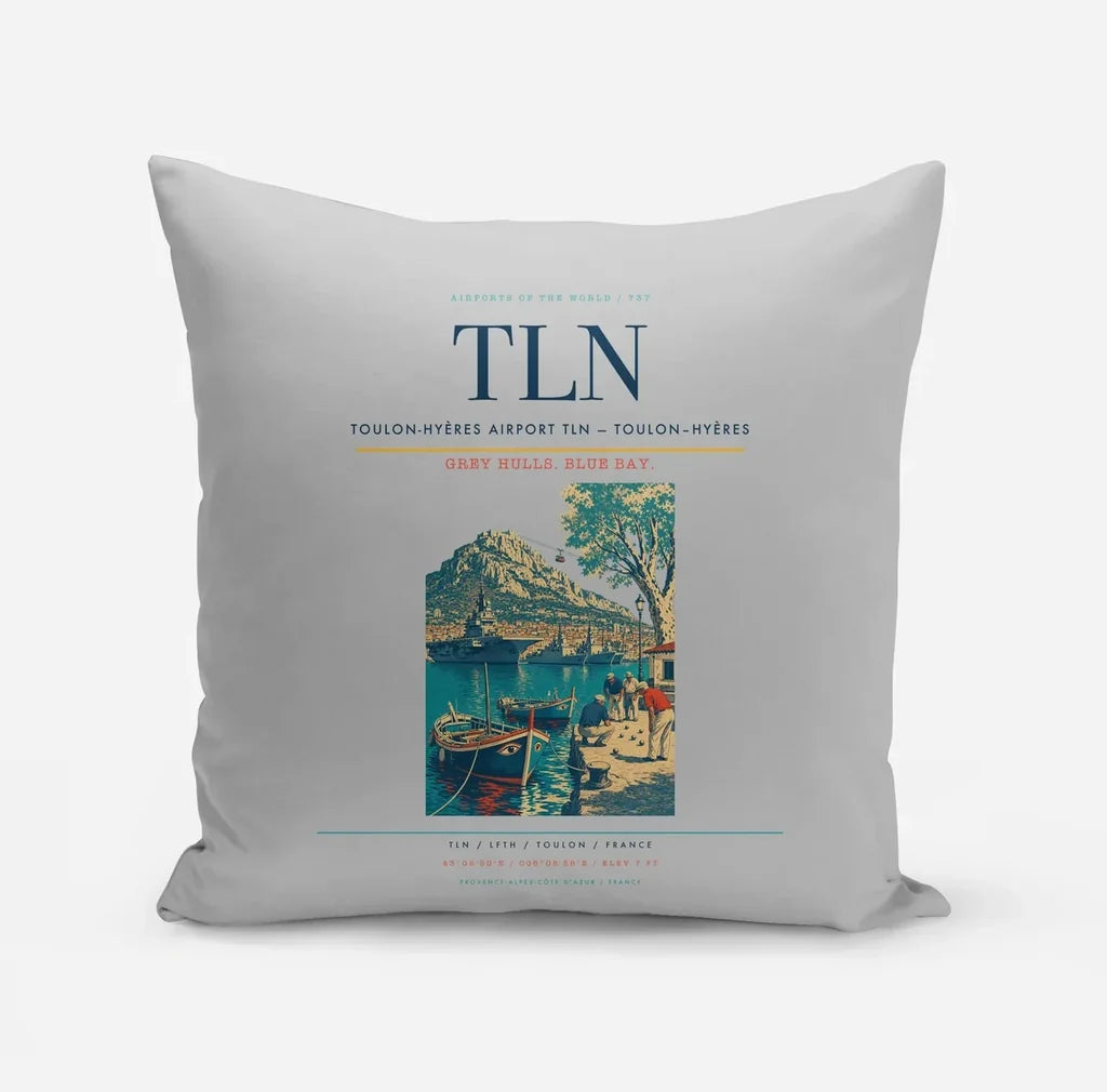Toulon-Hyères Airport (TLN) design on light gray pillow