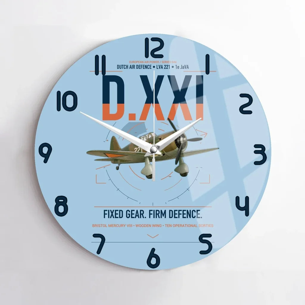 Fokker D.XXI — Dutch LVA aircraft 221 design on light blue no frame wall clock