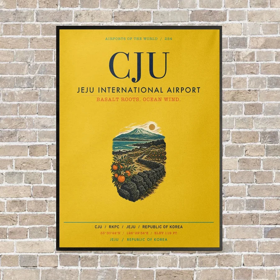 Jeju International Airport CJU vertical canvas print - framed - yellow background