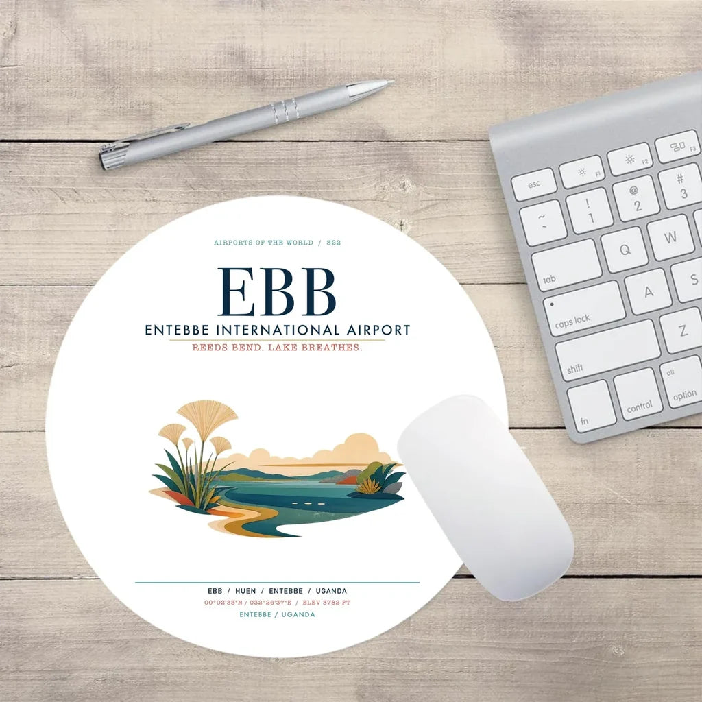 Entebbe International Airport (EBB) design on white round mouse pad