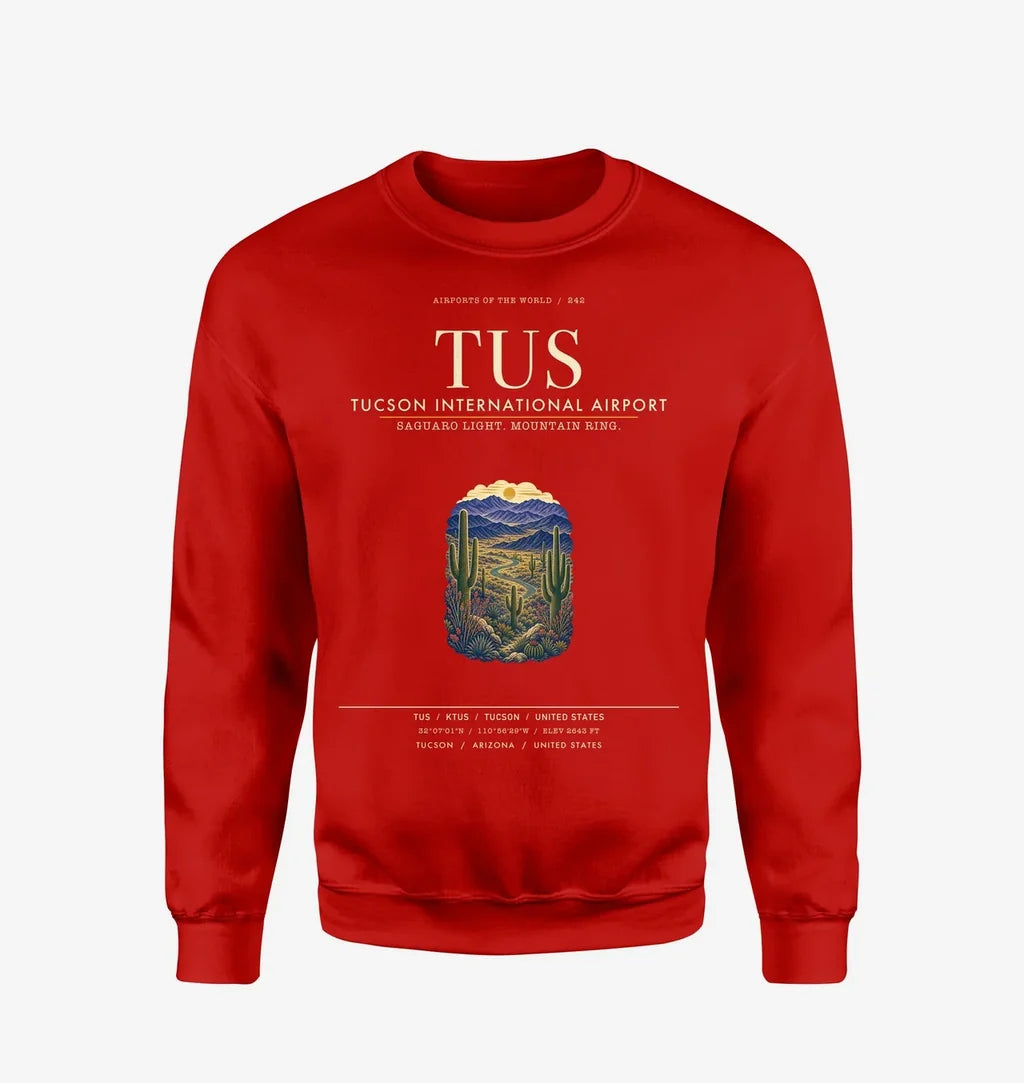 Tucson International Airport (TUS) design on red sweatshirt