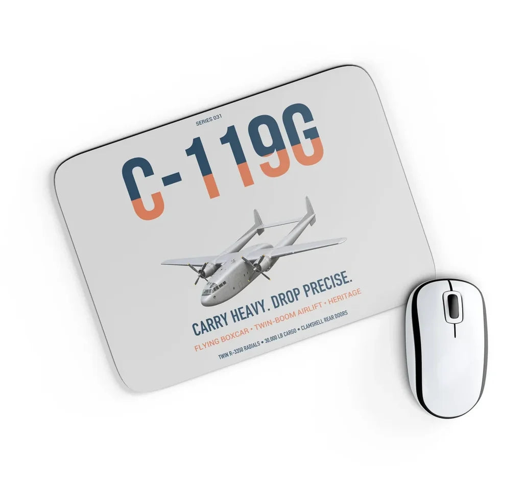 C-119G Flying Boxcar design on light gray rectangle mouse pad