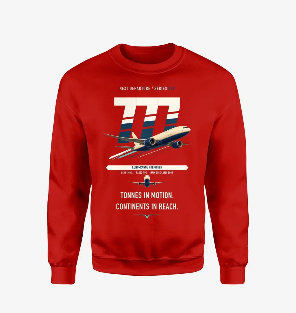 Boeing 777F design on red sweatshirt