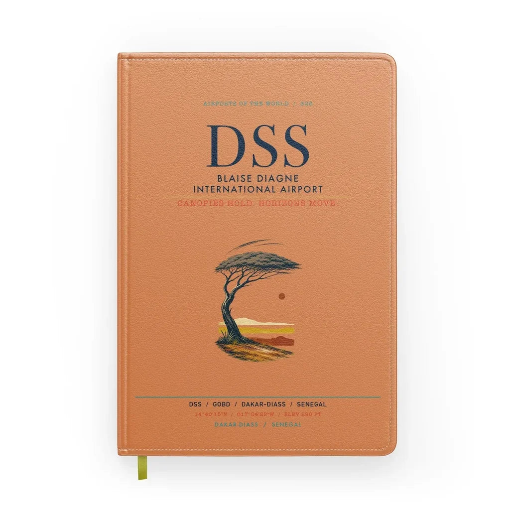 Blaise Diagne International Airport (DSS) design on orange notebook