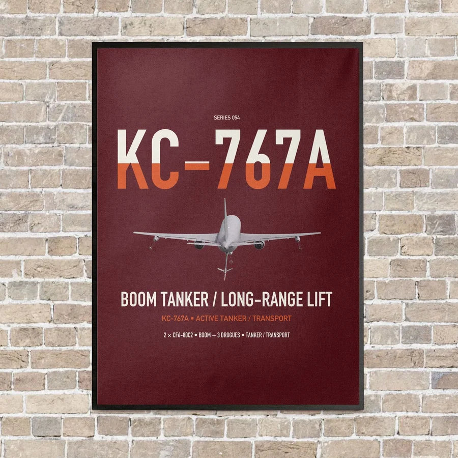 Boeing KC-767A vertical canvas print - framed - dark red background