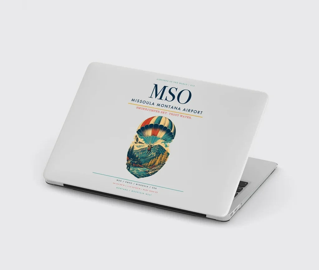 Missoula Montana Airport (MSO) design on light gray MacBook case