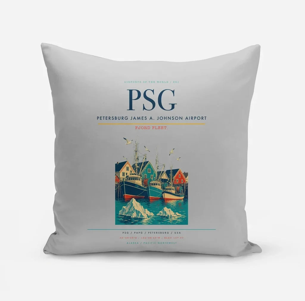 Petersburg James A. Johnson Airport (PSG) design on light gray pillow