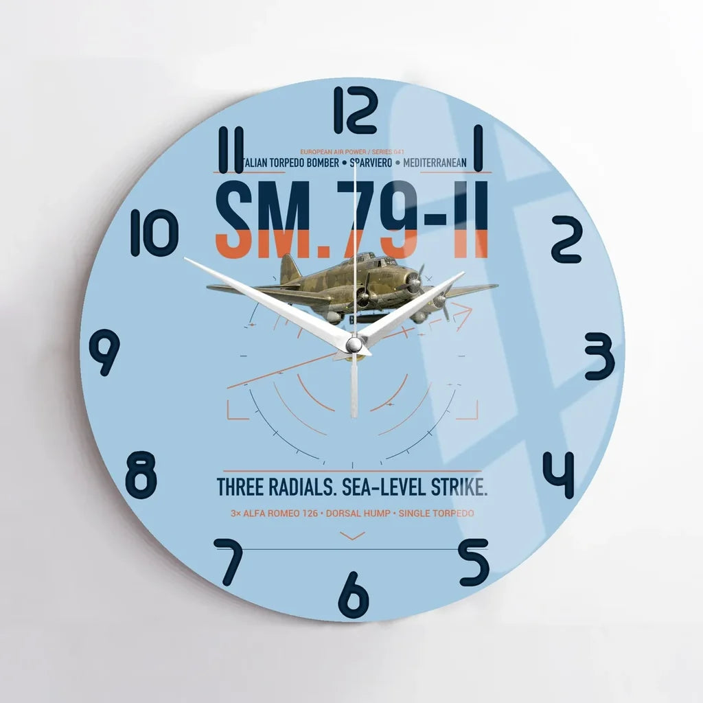Savoia-Marchetti SM.79-II Sparviero design on light blue no frame wall clock