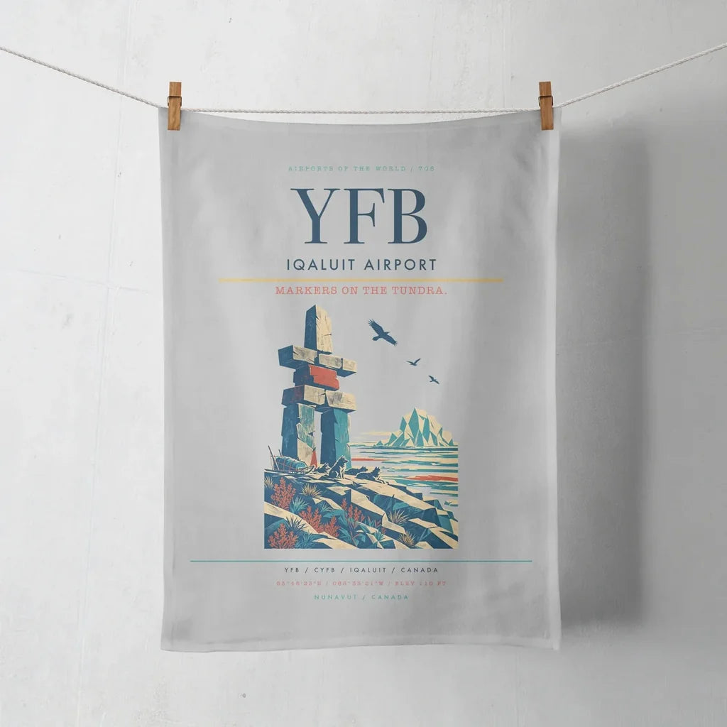 Iqaluit Airport (YFB) design on light gray towel