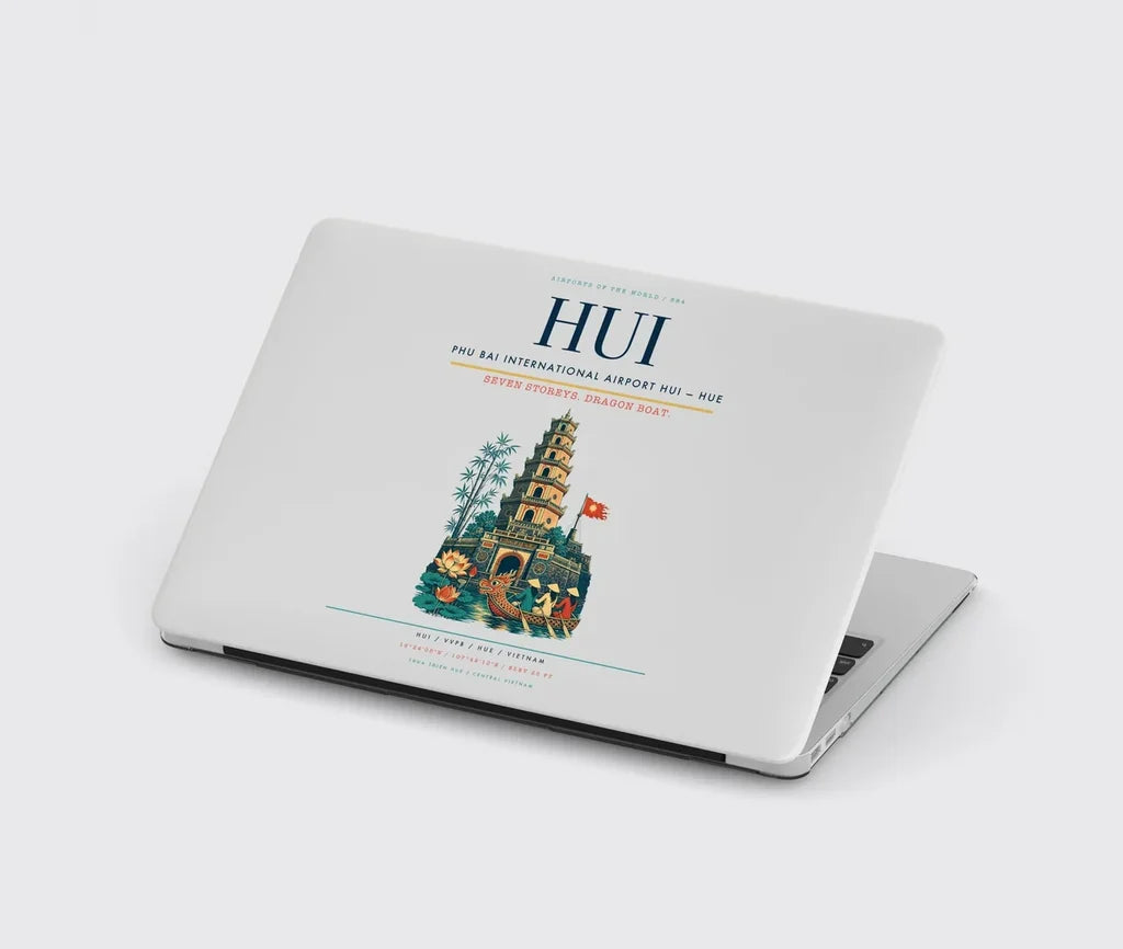 Phu Bai International Airport (HUI) design on light gray MacBook case