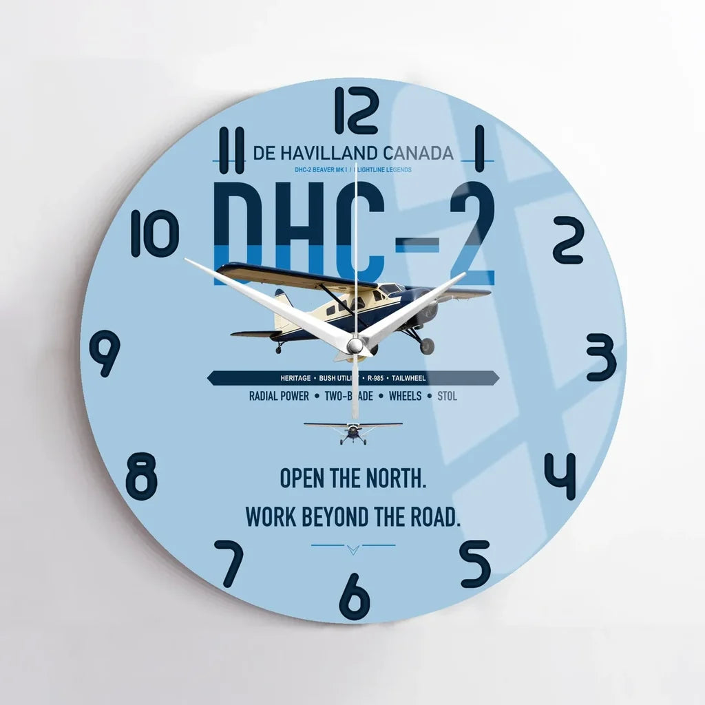 DHC-2 Beaver Mk I design on light blue no frame wall clock