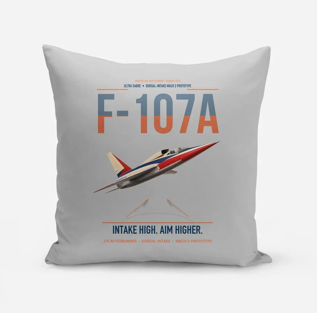 F-107A Ultra Sabre design on light gray pillow