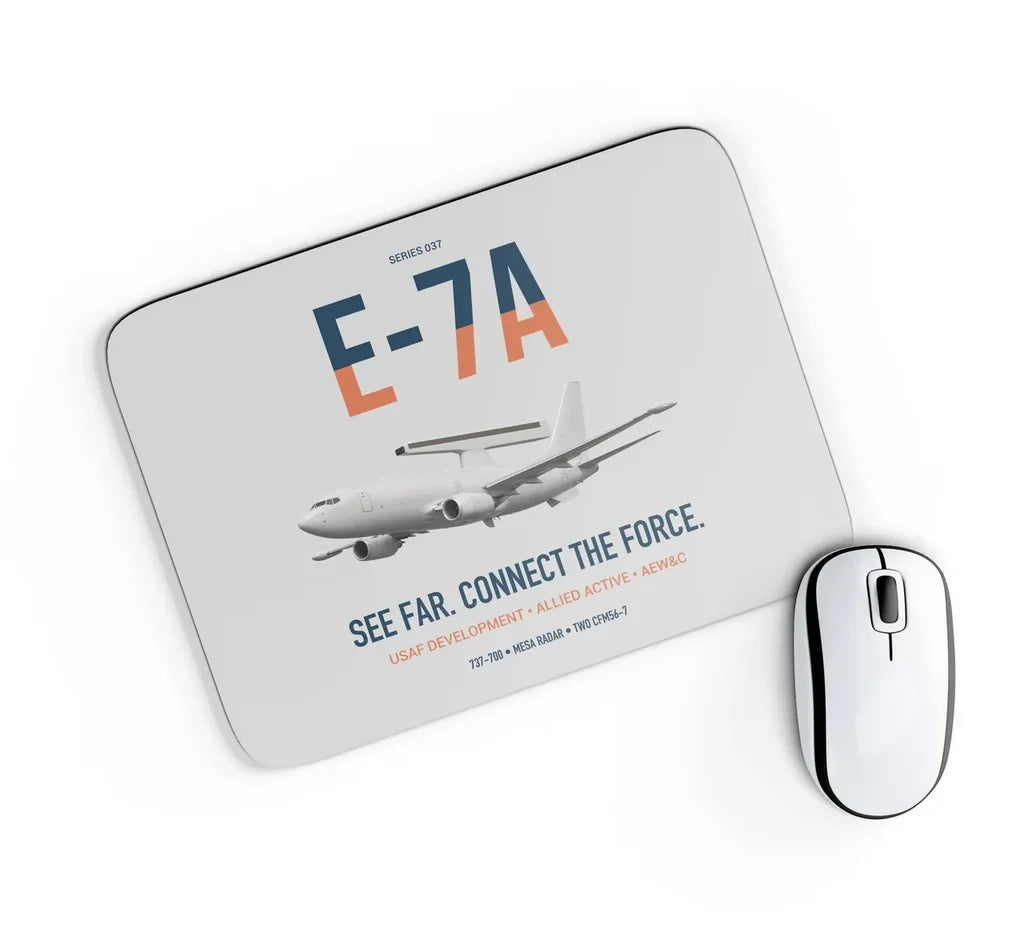 E-7A Wedgetail design on light gray rectangle mouse pad