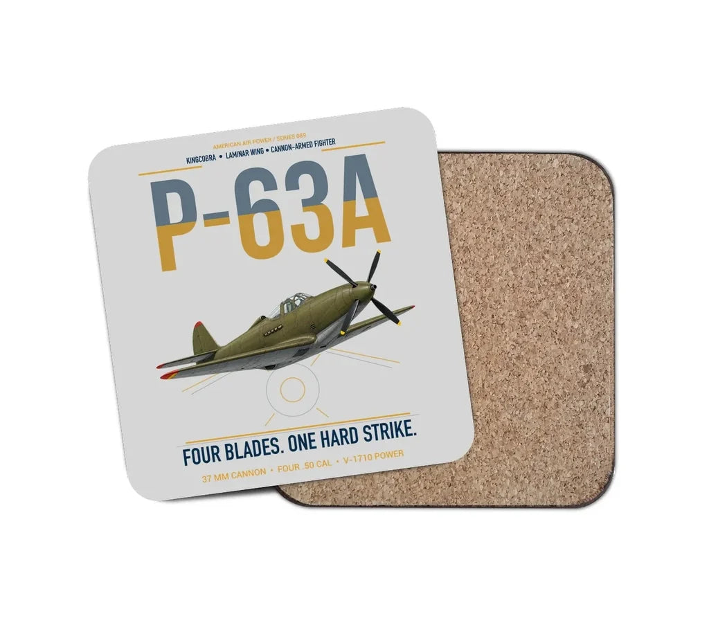 P-63A Kingcobra design on light gray 1 piece coaster