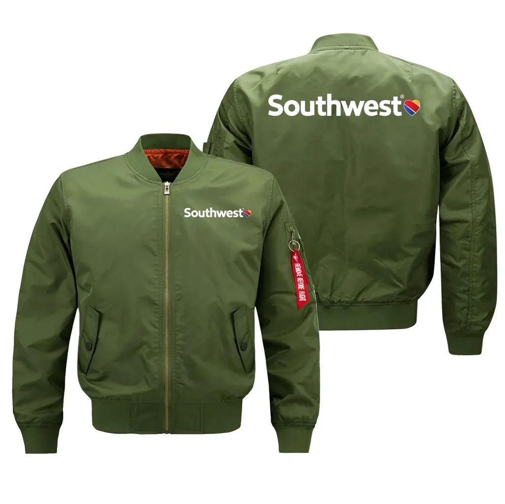 Southwest Airlines aviation design embroidered on green bomber jacket