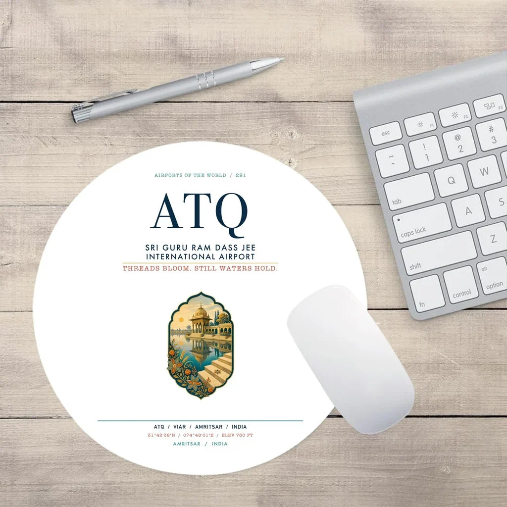 Sri Guru Ram Dass Jee International Airport Amritsar (ATQ) design on white round mouse pad