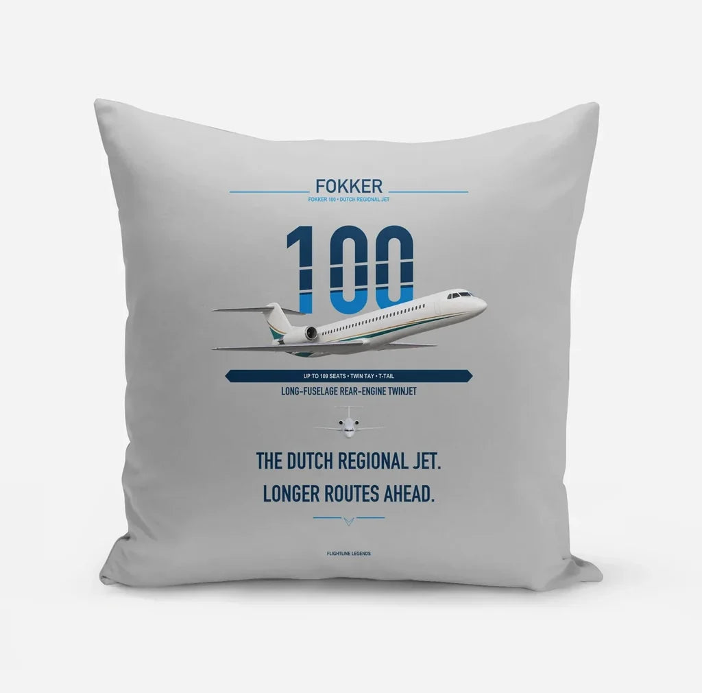 Fokker 100 design on light gray pillow