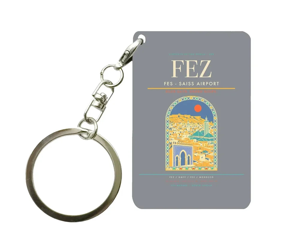 Fes - Saiss Airport FEZ Key Chain design on gray key chain