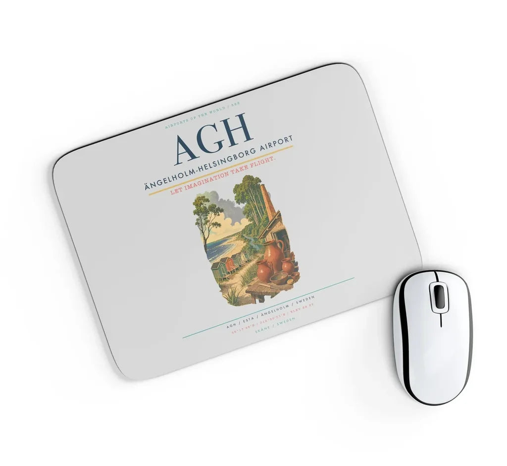 Ängelholm-Helsingborg Airport (AGH) design on light gray rectangle mouse pad