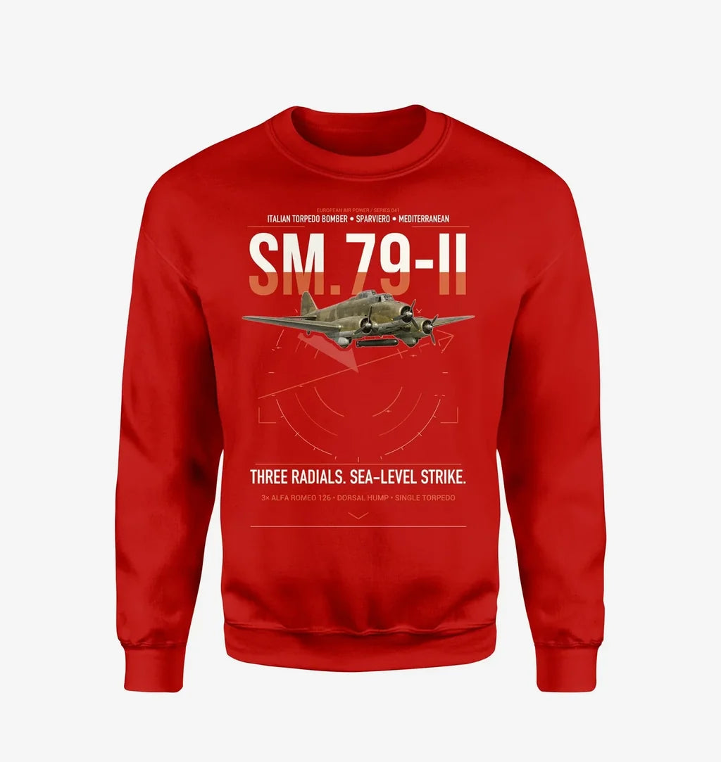 Savoia-Marchetti SM.79-II Sparviero design on red sweatshirt