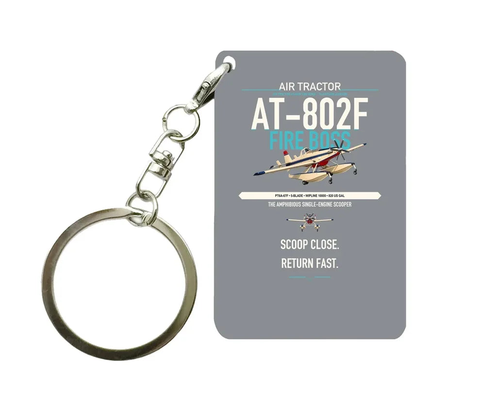 Air Tractor AT-802F Fire Boss design on gray designed key chain, double-side print
