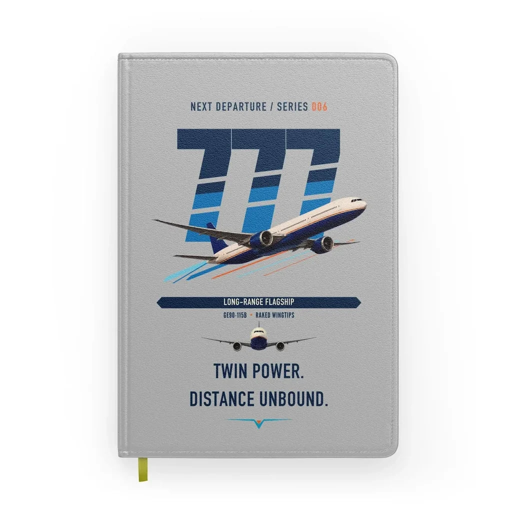 Boeing 777-300ER design on light gray notebook