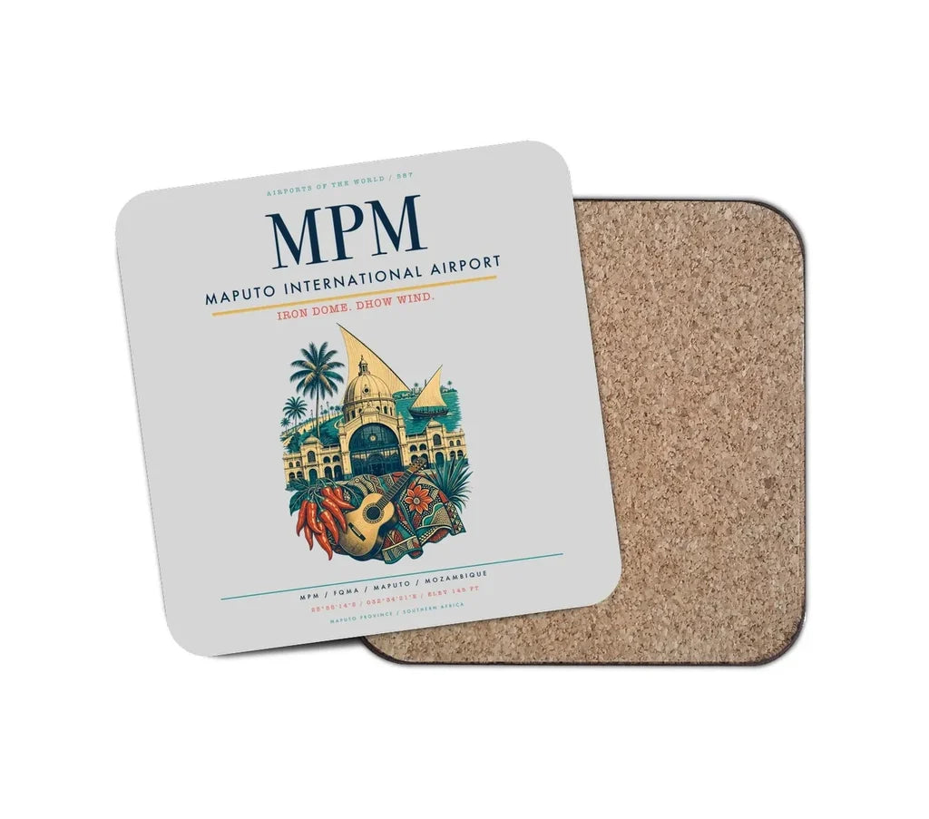 Maputo International Airport (MPM) design on light gray 1 piece coaster
