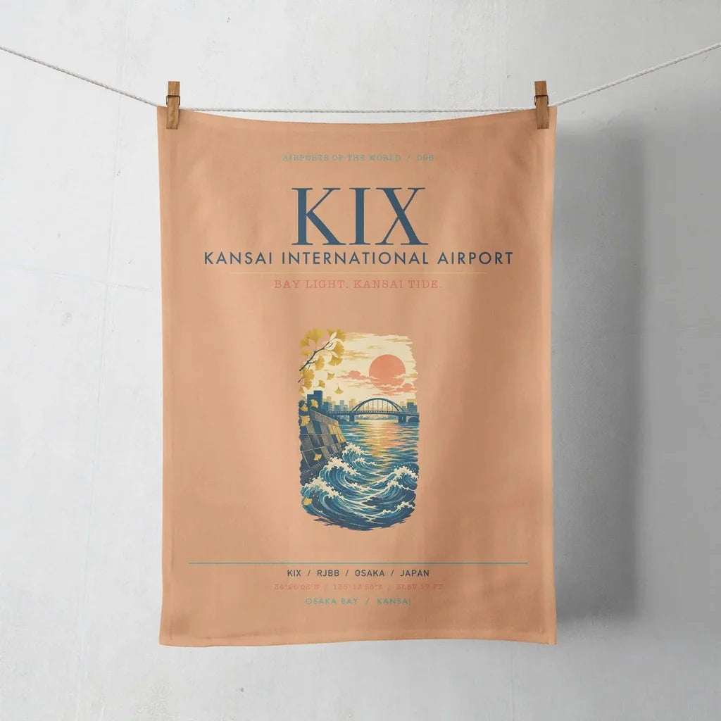 Osaka Kansai International Airport (KIX) design on orange towel