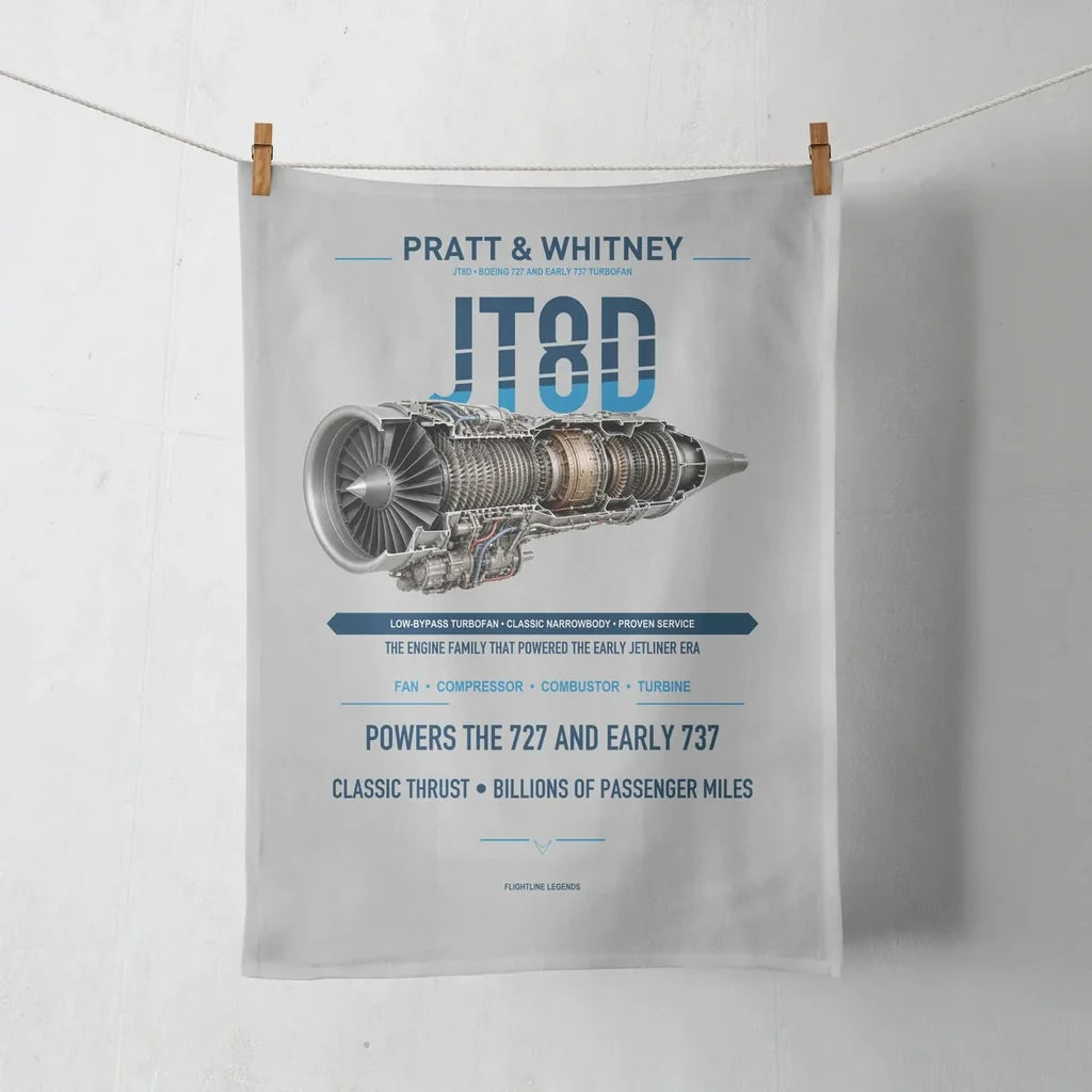 JT8D design on light gray towel