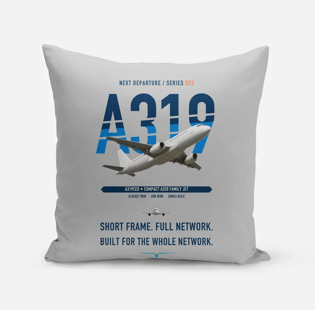 Airbus A319ceo design on light gray pillow