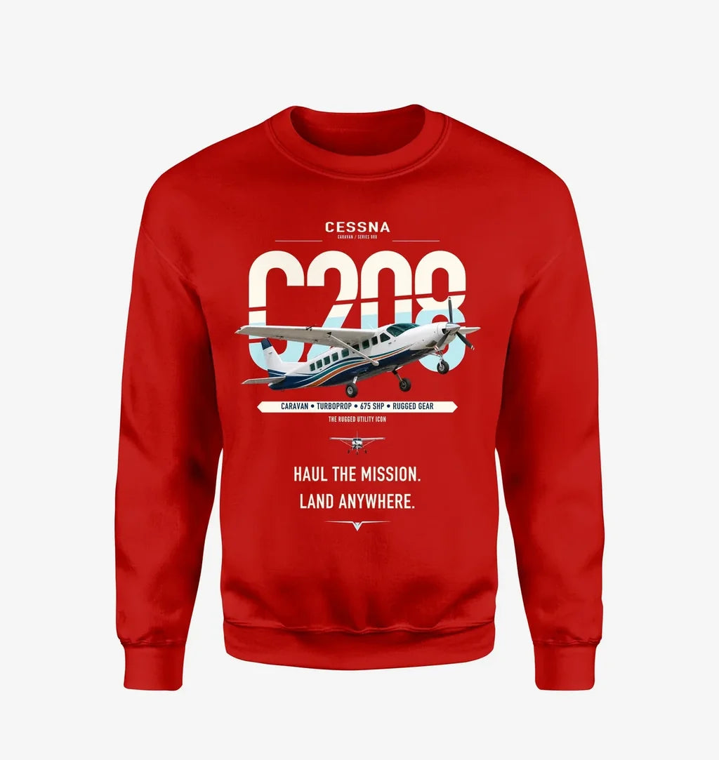 Cessna 208 Caravan design on red sweatshirt