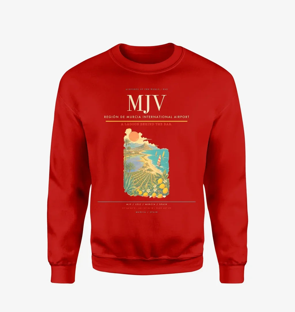 Región de Murcia International Airport (MJV) design on red sweatshirt