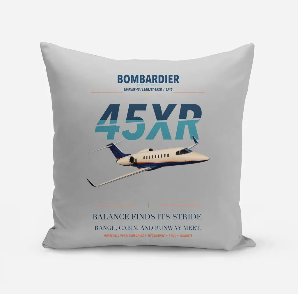 Bombardier Learjet 45XR design on light gray pillow
