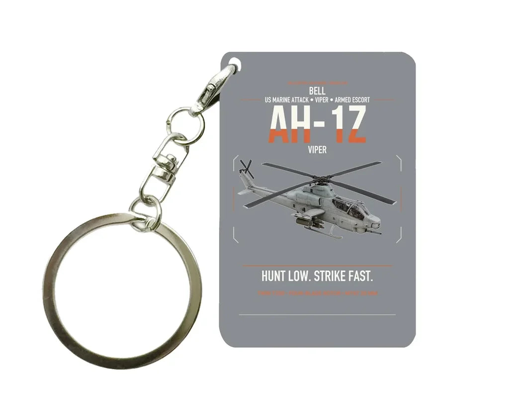 Bell AH-1Z Viper design on gray designed key chain, double-side print