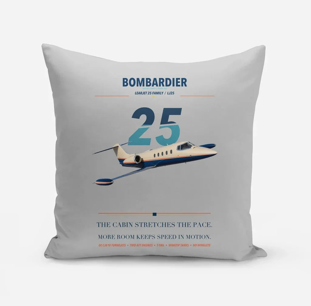 Bombardier Learjet 25 design on light gray pillow