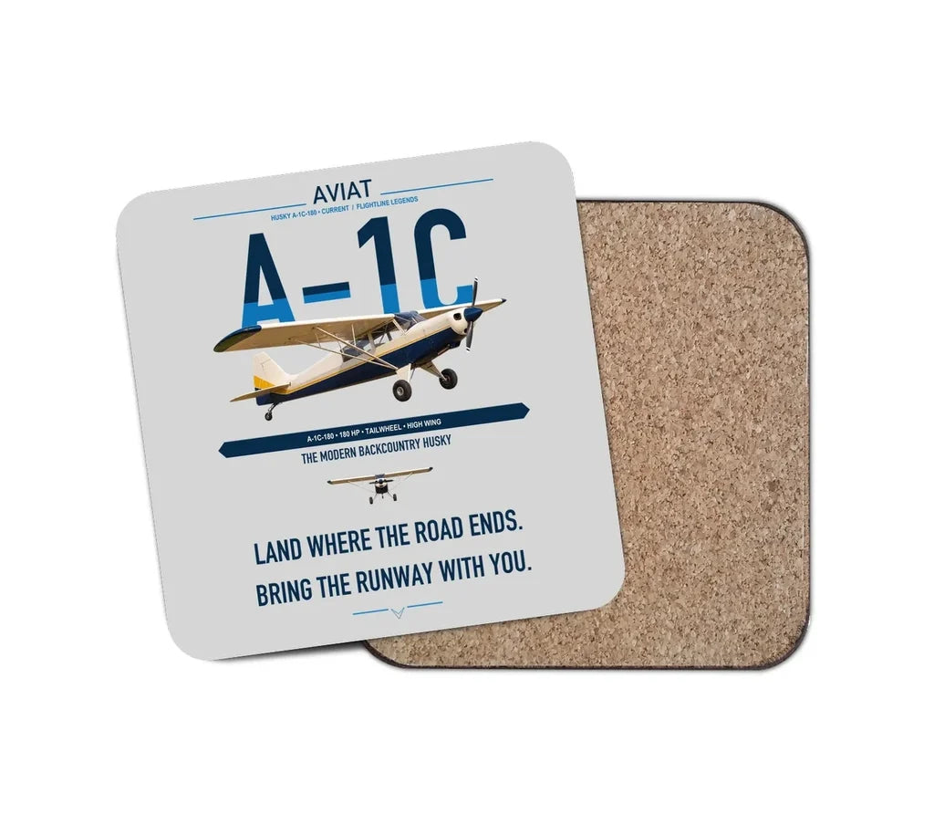 Aviat Husky A-1C-180 design on light gray 1 piece coaster