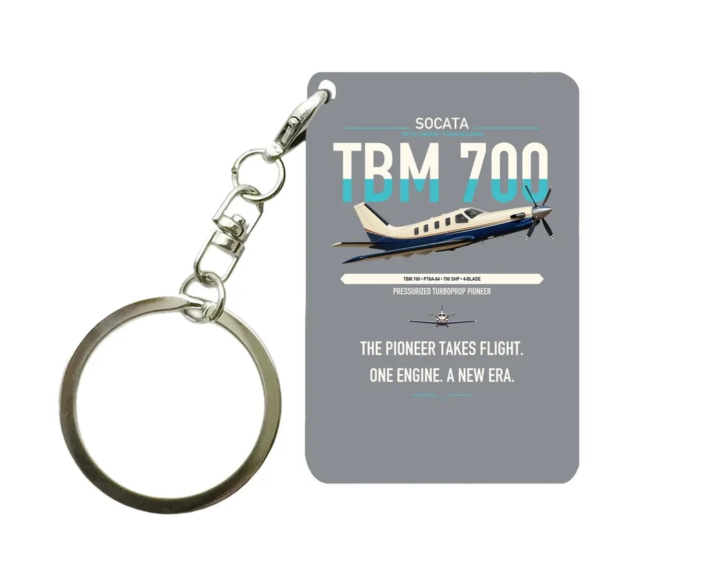 Socata TBM 700 design on gray designed key chain, double-side print