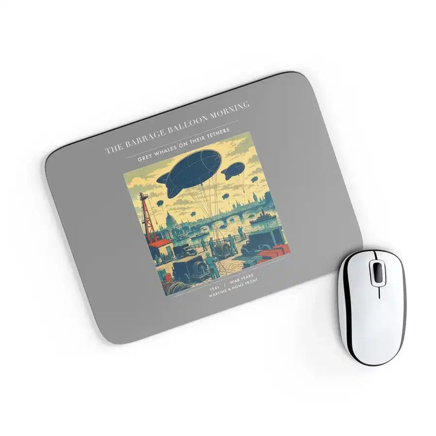 VINTAGE G4521 - The Barrage Balloon Morning - Designed Mouse Pads design on gray rectangle