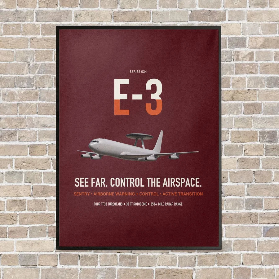 E-3 Sentry AWACS vertical canvas print - framed - dark red background